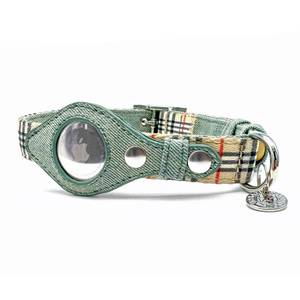 lot 6411 image: Airtag Dog Collar for Apple Airtag, GPS Tracking Soft Adjustable Collar for Small, Medium, Large Dogs, Smart Collars for Dogs and Cats (Beige Plaid & Denim, Large)