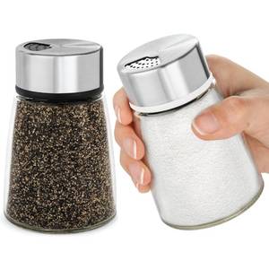 lot 6413 image: Salt and Pepper Shakers Set with Adjustable Pour Holes - Stainless Steel Spice Dispenser - Perfect for Pink Himalayan, Table Salt, Black and White Pepper
