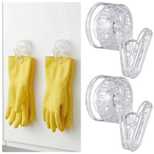 lot 6457 image: Geelin Dish Glove Clip with Suction Cup Easy Install Removable Transparent Plastic Wall Mounted Hook for Kitchen Use Space-Saving Washable Design for Dish Gloves Towels(2 Pcs)