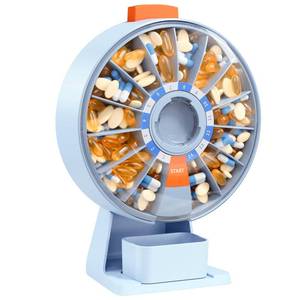 lot 6460 image: Daviky Pill Dispenser Daily, Large Pill Organizer with Wall-Mounted or Standing Use, 14 Days Pill Container, Push Button Design, Weekly Pill Box for Vitamin, Medicine,Supplement, Fish Oil(Blue)