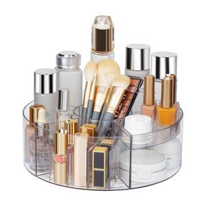 lot 11352 image: 360° Rotating Makeup Organizer, 10 Clear Turntable Lazy Susan Organizer for Vanity, Bathroom Counter, Cabinet, Spinning Cosmetic Storage Holder with 6 Dividers for Skincare, Makeup Brushes, Lipsticks