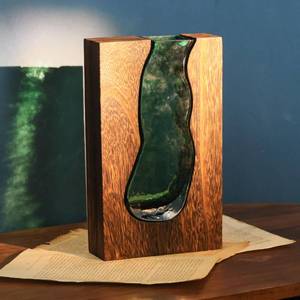 lot 11356 image: Wood and Glass Inlay Vases Farmhouse Wooden Glass Flower Vase Solid Wood Glass Vase Home Decor Vases for Centerpiece (9.45 Inches)