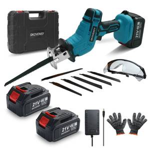 Cordless Reciprocating Saw, 2 x 4.0Ah Batteries, Reciprocating Saw Cordless, Variable Speed, Blades Kit for Metal/Wood/PVC Cutting, Blue-C (Used)