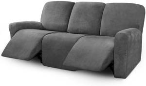 lot 11362 image: ULTICOR Velvet 8-Pieces Recliner Sofa Covers Stretch Reclining Couch Covers for 3 Cushion Reclining Sofa Slipcovers Furniture Covers Thick Soft Washable (3 Seater Recliner Cover, Dark Gray)