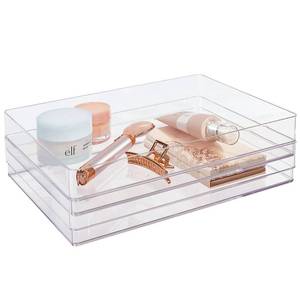 lot 11371 image: STORi SimpleSort 2-Piece Stackable Clear Drawer Organizer Set  12 x 9 x 2 Rectangle Trays  Wide Makeup Vanity Storage Bins and Office Desk Drawer Dividers  Made in USA