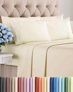 lot 11373 image: King 6 Piece Sheet Set - Comfy, Breathable & Cooling - Hotel Luxury Bedding for Women, Men, Kids, Teens & Children - 1 Flat & 1 Fitted Sheet & 4 Pillowcases w Deep Pockets - Wrinkle Free - Off White