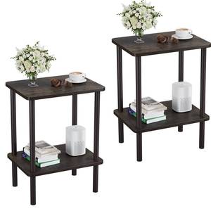 lot 11396 image: Apicizon 2 Tier End Table Set of 2, Small Side Table with Solid Wood Legs, Boho Bedside Table with Storage Shelf, Nightstand for Small Spaces, Bedroom, Living Room, Entryway, Rustic Oak