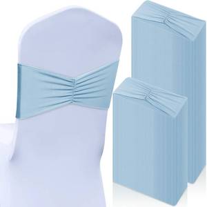 lot 11401 image: Moukeren 100 Pcs Spandex Chair Sashes Bows Bands Slider Sashes for Chair Covers Elastic Bands Ties Ribbon Decorations for Wedding Party Events Ceremony Birthday Banquet(Sky Blue)