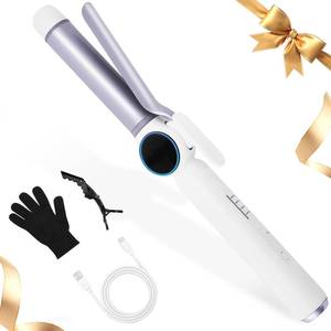 lot 11404 image: 9000 mAh Rechargeable Cordless Curling Iron, Up to 400°F USB 28MM Cordless Hair Curlers Wireless Curling Wand with 4 Temps, 80 Mins Use Time Portable Ceramic Travel Curling Iron for Short & Long Hair (Used) (Turns On)