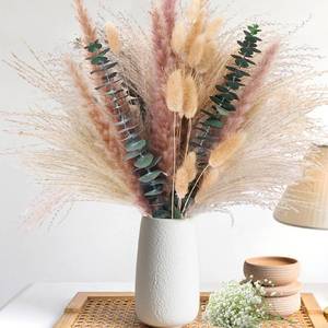 lot 12360 image: 60PCS Natural Dried Pampas Grass & Eucalyptus Decor, 17 Bunny Tails Bouquet for Boho Table Centerpieces, 100% Natural Olive Green Wall & Floor Arrangements, Fall Home Styling