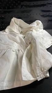 lot 12397 image: Yousify Womens White Button Down Denim Shirt with Short Puff Sleeves Size L