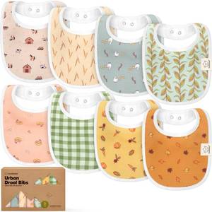 lot 12430 image: 8-Pack Organic Baby Bibs for Boys, Girls - Soft Cotton Drooling and Teething Bibs for Baby Girl & Boy, Extra Absorbent, Easy To Clean & Put On for Toddler, Newborn, Infant 0-24 Months (Countryside)