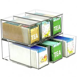 lot 13301 image: 6 Pack Stackable Tea Bag Organizer Drawers �� Clear Acrylic Tea Bag Holder for Cabinet, Drawer, Pantry, Countertop �� Kitchen Tea Storage Container