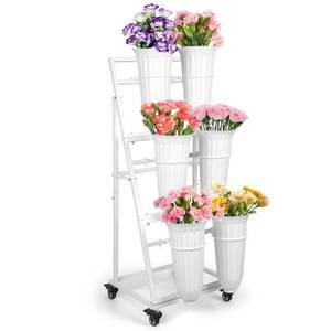 lot 13302 image: ZpigToor Flower Display Stand With 6 Buckets,Flower Bar with Wheels,Flower Cart Display Stand for Florist Garden Wedding Home Decor (White)