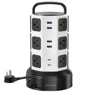 lot 13309 image: Power Strip Tower Surge Protector, JACKYLED 12 Outlets 6 USB (2 USB C) Charging Station, Extension Cord with Multiple Outlets, 1050J 1625W13A Outlet Extender 6.5ft Extension Cord for Home Office