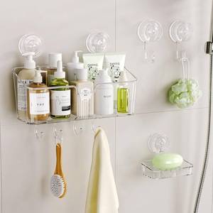 lot 13310 image: LUXEAR Shower Caddy Suction Cup, No Drilling Strong Hold Shower Organizer with Hooks & Soap Dish Fast Draining Removable Reusable Bathroom Storage Shelf Friendly for BathroomKitchenRV 22LBS Capacity