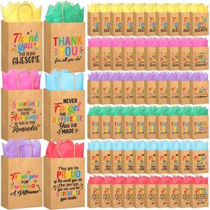 lot 13313 image: Feifeiya 60 Pack Employee Appreciation Gift Bags Bulk Thank You Paper Bags with Handle and Tissue Paper for CNA Week Coworker Team Staff Teacher Nurse Volunteer Party Favors(Kraft Color,Appreciation)