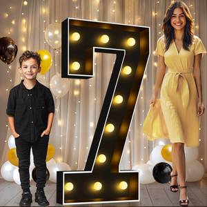 lot 13317 image: Pooqla 4 FT Light Up Marquee Numbers, Black Marquee Number Lights 4 Feet Tall for 7th 17th 70th Birthday, Giant Letter Big Mosaic Numbers for Balloons Party Anniversary Wedding Decorations, Number 7