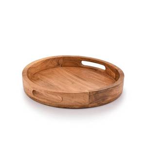 lot 13321 image: Samhita Round Serving Acacia Wooden Tray with Handles for Serving Beverages & Food on Bar Living Room Home Dining Table (12 x 12 x 1.6)