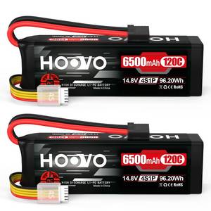 lot 14070 image: HOOVO 4S Lipo Battery 14.8V 6500mAh 120C RC Battery Pack with TR Plug for Maxx X-Maxx RC Car Truck Buggy Crawler Helicopter Drone,2Packs