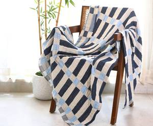 lot 14073 image: Folkulture Throw Blanket for Couch 50 x 60 100% Recycled Cotton, Lightweight Throw Blanket for Chair, Couch, Sofa, Bed  Guest Room Must Haves Boho Blanket  Winter Blue