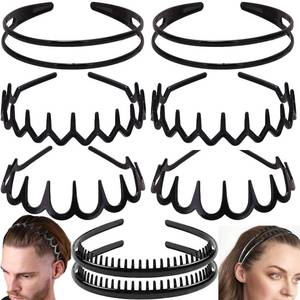 lot 14075 image: ULTIMUTE 8 PCS Fashion Effortless Plastic Headbands with Teeth Comb Black Skinny Headbands No Slip Hair Accessories Bands for Women Men Teen Girls, Lacquered Black