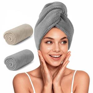 lot 14076 image: YFONG 2 Pack Microfiber Hair Towel Wrap for Women, Super Absorbent Quick Dry Hair Turban for All Hair Style Anti Frizz, Large Hair Drying Towel with Button