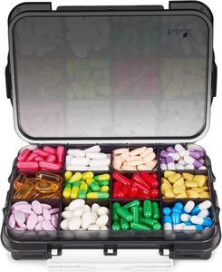 lot 14099 image: Fullicon Daily Travel Moisture Proof Pill Case with 12 Extra Large Compartment, Pill Organizer with 3 Secured Buckles, Large Supplement Box for Vitamin with Removable Dividers (Black)