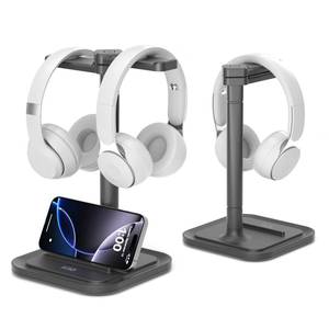 lot 14102 image: KDD Dual Headphone Stand for Desk - Rotatable Headset Hanger with Phone Holder - Removable Non-Slip Base for Gamers Desktop Accessories