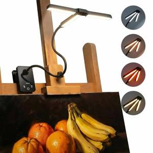 lot 14107 image: holoith 3 Head Foldable Clip On LED Easel Lamp for Artists, 4 Color Modes and 12 Level Dimmable, 300lm Eye Care Light with Flexible Arm, USB Powered for Painting, Drawing and Art Creation