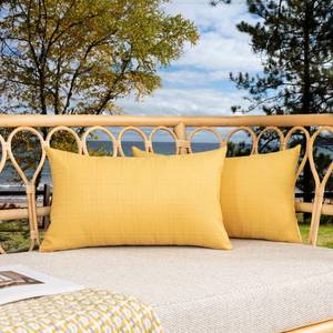 lot 14108 image: Kevin Textile Outdoor Waterproof Lumbar Pillow Covers 14x24 Inch Pack of 2 Checkered Decorative Rectangle Cushion Throw Pillowcases Shell for Patio Tent Garden Couch Bed Sofa Yellow