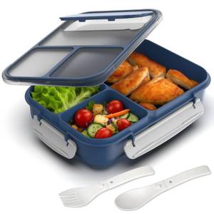 lot 14126 image: WHALEHOUSE Large Capacity Bento Box for Adult, 1700ML 3 Compartments Lunch Box with Utensil, Airtight Food Container with Lids for Meal Prep, MicrowaveDishwasherFreezer Safe, On the Go (Dark Blue)