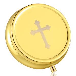 lot 14139 image: Weysat Pyx for Communion Host Catholic Polished Gold Brass Latin Cross Pyxkeepsake Box for Holy Communion Priests Deacons Eucharist Holy Gift,1.97 Inch(Classic)