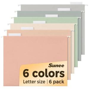lot 14141 image: SUNEE Hanging File Folders, 6 Pack Letter Size Hanging File Folders with 15-Cut Tabs, Ideal for Home and Office Organization and Papers Classification,Morandi Colors