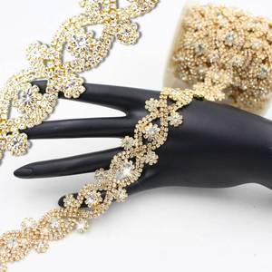 lot 14152 image: PEARLY JUN 1 Yard Rhinestone Trim Chain Gold Applique Stringing Ribbon DIY Jewelry Wedding Party Bracelets Craft Bridal Bouquets Embellishment Accessories