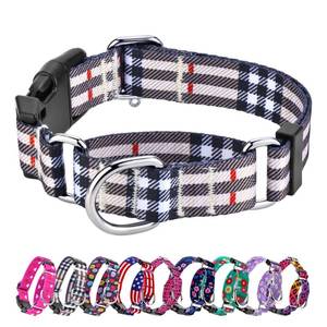 lot 14157 image: Hikiko Dog Collar for Small Medium Large Dogs, Adjustable Nylon Martingale Collars with Quick Release Buckle (Beige Plaid,L)