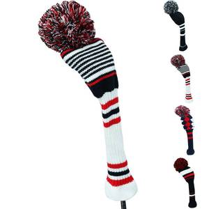 lot 14183 image: Golf Head Covers Knitted Woods Driver Fairway Hybrid Pom Pom Cover Washable Soft Kint Headcover 1 3 5 for Men Women Kids Sold in Separate (White&Black&Red Stripes, #1 Driver)