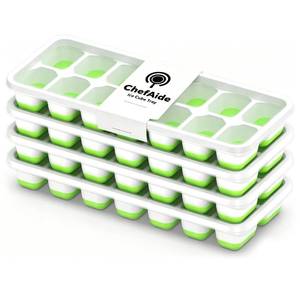 lot 14188 image: ChefAide 4��Pack Ice Cube Trays with Lids, 56��Cube Total Stackable Freezer Ice Trays, Durable Silicone & Plastic Easy��Release Ice Molds for Cocktails, Coffee & Drinks (One Top DamagedCracked)