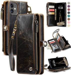 lot 14204 image: Defencase Compatible with iPhone 11 Case Wallet with RFID Blocking Card Holder for Women and Men, Fashion PU Leather Magnetic Snap Flip Zipper Strap Wallet Phone Case Fit for iPhone 11 6.1, Coffee