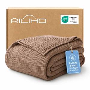 lot 19647 image: RILIHO Cooling Muslin Blankets for Hot Sleepers, 6-Layer Breathable Gauze Blanket, 80% Cotton Throw Blanket for Couch, 20% Rayon Derived from Bamboo, 50x60, Tan Brown