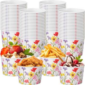 lot 19652 image: Hsei 60 Pcs 16oz Floral Disposable Soup Bowls Ice Cream Cups Flowers Snack Paper Bowls Wildflower Dessert Sundae Yogurt Cups Hot Cold Drink for Holiday Spring Party Supplies