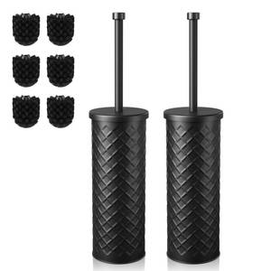 lot 19656 image: Toilet Bowl Brush and Holder Set 2 Pack with 4 Extra Brush Heads  Extra Long Handle with Splash Guard Cover, Tool-Free Installation, Bathroom Space-Saving, Cleaner Sets for Apartments, RV (Black)