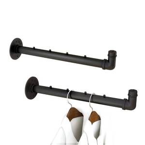lot 19663 image: IBUYKE 2 Pcs 15.7 Inch Industrial Pipe Clothes Bar, Multifunctional Wall Mounted Clothes Rail, Heavy Duty Space-Saving Hanging Closet Rod for Bedroom Bathroom, Black TYJ008H-2