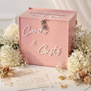 lot 19672 image: BreezeHug Blush Pink Acrylic Wedding Card Box with Slot and Lock, Money Gift Box with DIY Letters cards GiftsThank You Letters, Sweet 16 Quincea�era Milestone Birthday Baby Shower Party