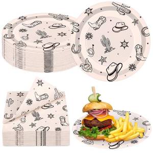 lot 19678 image: Qinyoung 100pcs Western Cowboy Plates and Napkins Party Supplies Disposable Tableware Set Paper Plates and Napkins Baby Shower Decorations for Picnic Wedding Tea Party