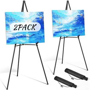 lot 19691 image: Easel Stand for Sign 70 Adjustable,Portable Metal Easels for Display with Reinforced Support,Folding Easel Sign for Wedding Sign,Painting(Black,2 Pack)