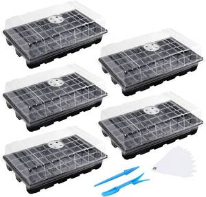 lot 19692 image: MIXC Seedling Trays Seed Starter Tray, 5-Pack Mini Propagator Plant Grow Kit Greenhouse with Humidity Vented Domes and Base for Seeds Starting (40 Cells Per Tray, Total 200 Cells), Black