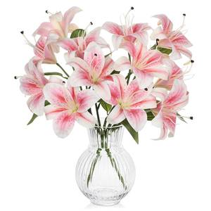 lot 19702 image: Hollyone 6 Heads Pink Artifical Lily Flowers 2Pcs Easter Lily Artificial Flowers Faux Stargazer Lilies Flower Arrangement Bouquets Fake Lilies Stem for Indoor Home Decor Table Office Party Decoration