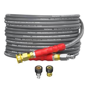 lot 19707 image: Heliwoo Pressure Washer Hose 25FT, 4200PSI High Tensile Wire Braid Kink Resistant Power Washer Extension Hose, 14 Flexible Replacement Hose with M22-14mm Brass Swivel Thread and 38 Quick Connect