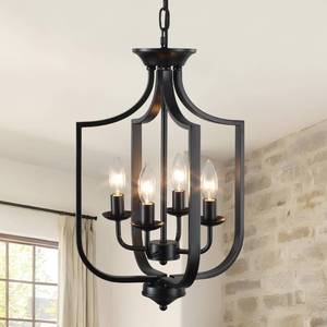 lot 19708 image: 12.99 Black Chandelier 4-Lights Modern Farmhouse Lantern Chandeliers for Dining Room Rustic Metal Cage Industrial Pendant Light Fixture Vintage Chandelier for Foyer Kitchen Entryway Living Room E12